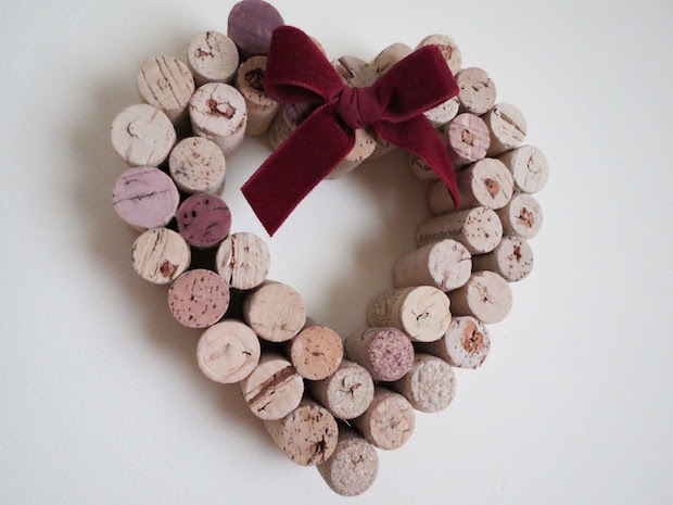 creative valentines day gift idea wine cork heart wreath ribbon decoration