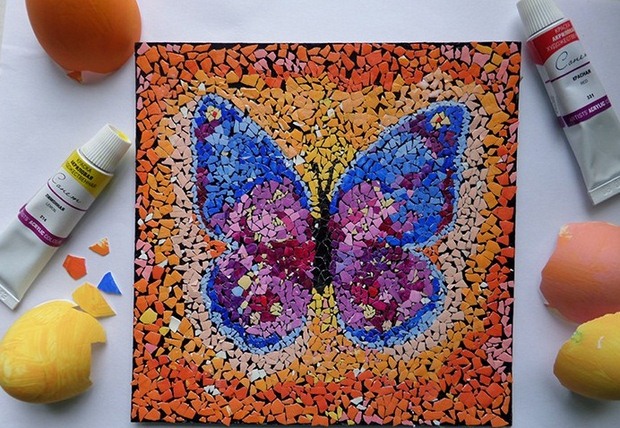 reuse eggshell mosaic art diy butterfly easter decorating ideas