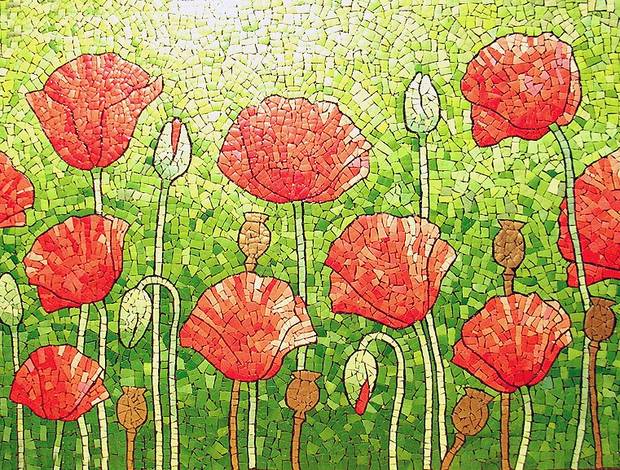 reuse eggshell mosaic art red flowers creative handmade upcycled easter crafts