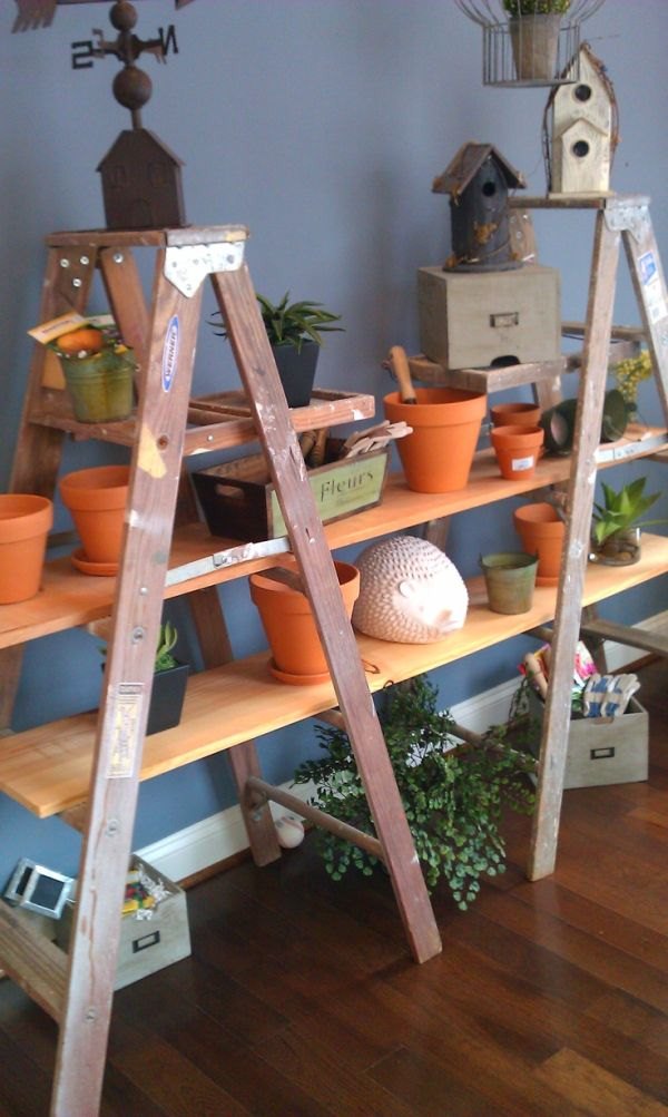 upcycled ladder shelves handmade plant pot stand with creative design