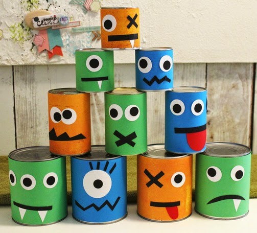 recycled halloween crafts for kids made of old tin cans easy diy decoration