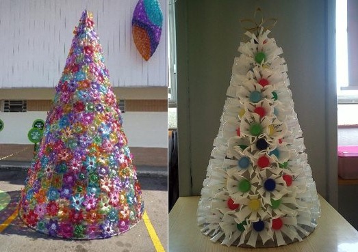 reused christmas tree plastic bottles art project upcycled ideas
