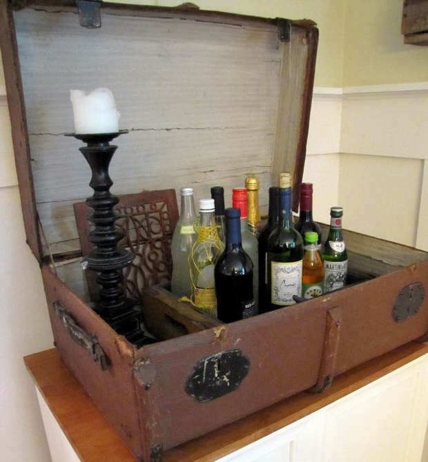 reuse old suitcase diy alcohol cabinet candle decoration