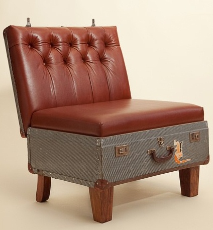 reuse old suitcase red leather armchair diy recycling ideas