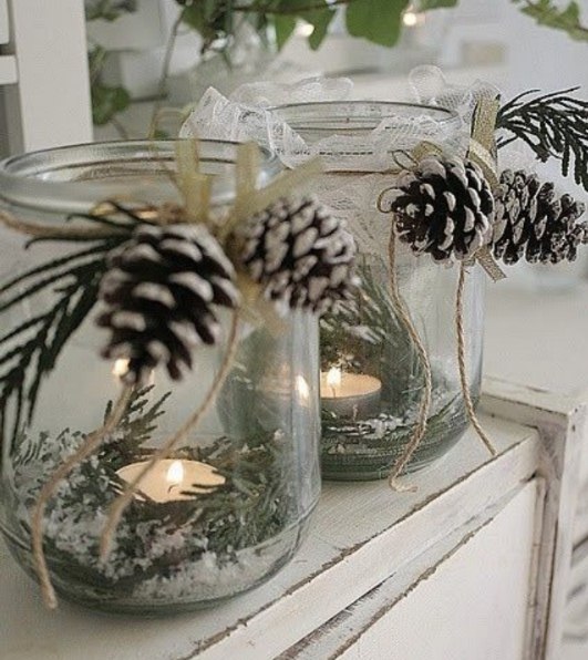 glass jar christmas crafts luminaries reused pinecones decorative rope upcycled decoration ideas