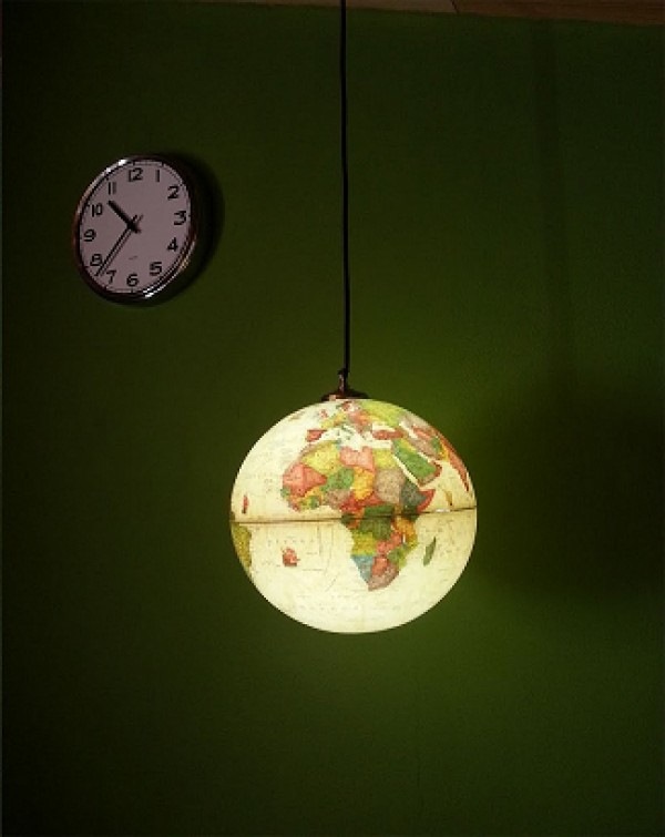 repurposed upcycled world globe hanging pendant light decor