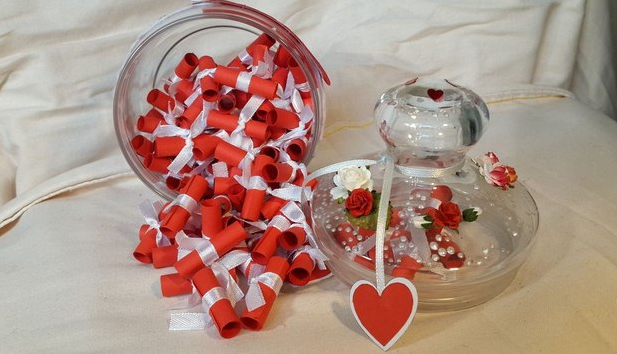 valentine's day gift for him reused old glass cup red paper love messages reasons to love you white ribbons