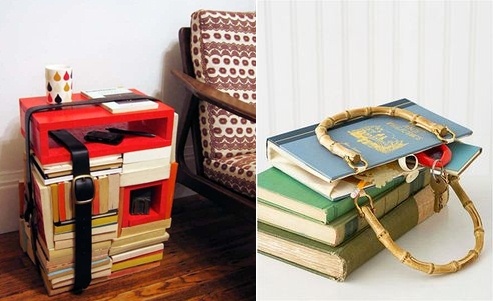 reuse old books homemade diy side table belts furniture design idea