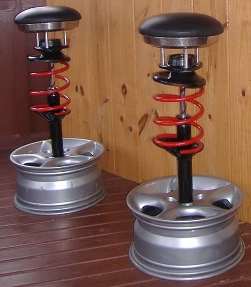 reuse car rims creative barstools red car coil springs upcycled smart diy idea