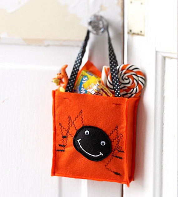 halloween goody bag ideas upcycled fabric diy orange bag candy hanging door decor
