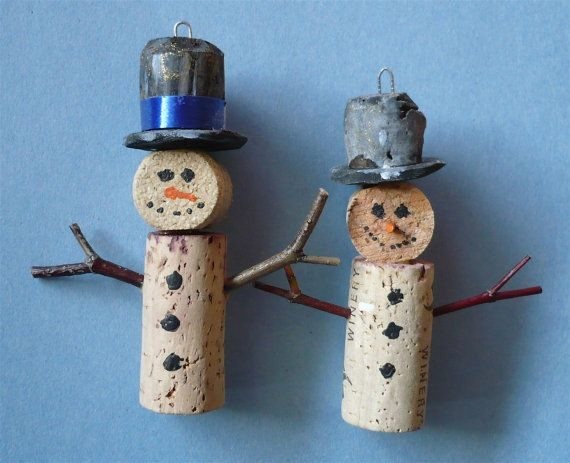 reused wine cork christmas craft snowman ornaments black hats