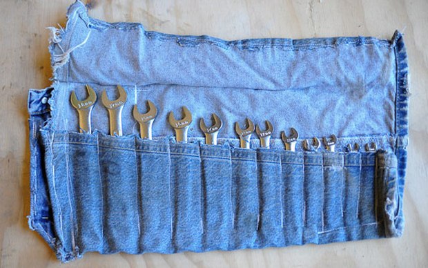 reuse old jeans open end wrenches set holder amazing recycled idea