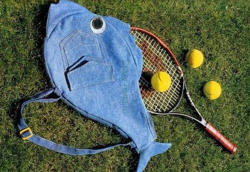 repurpose old jeans tennis racquet cover fish shaped creative upcycling idea