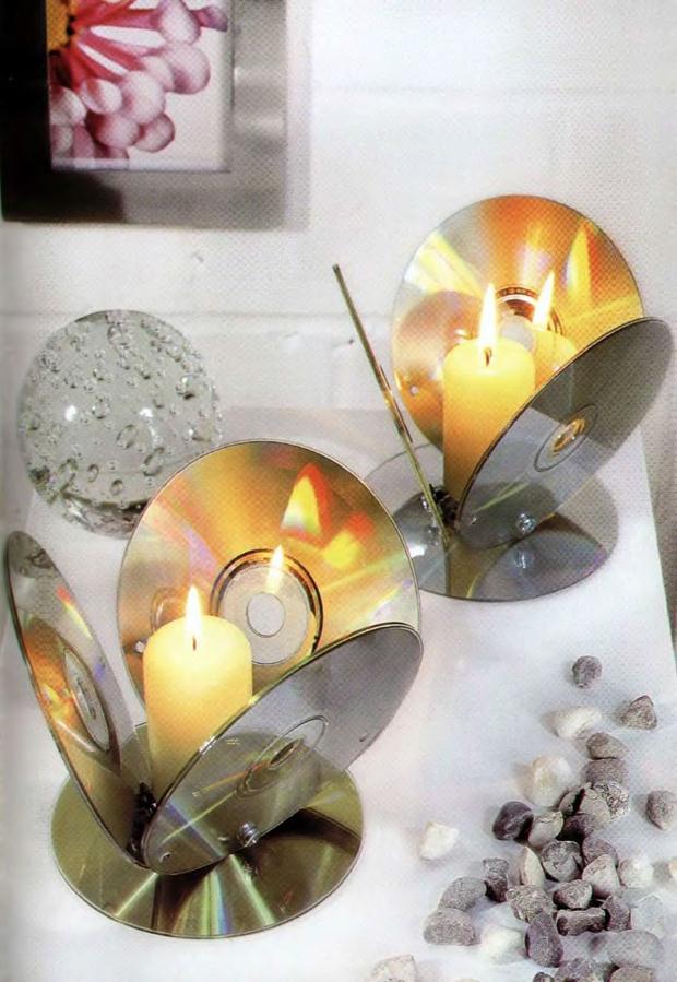 cd crafts candle holder diy lighting table decor upcycling idea
