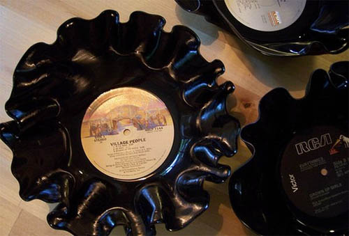 recycled vinyl records melted retro bowl handmade craft idea