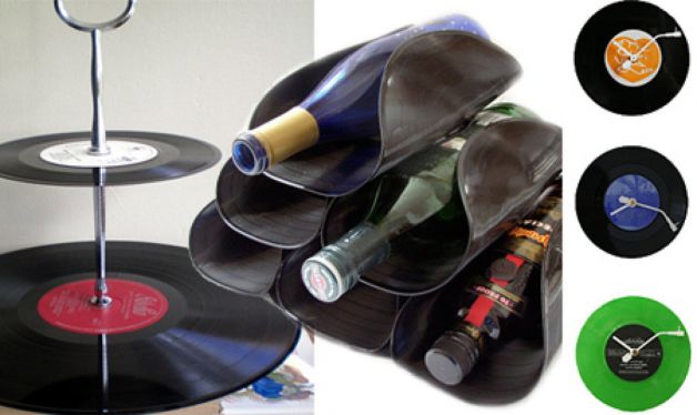 recycling vinyl record wine bottle holder bent clock stand idea