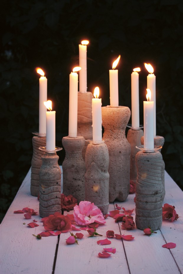 concrete projects candle holders reused plastic bottles crafts
