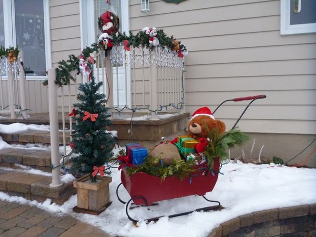 old red christmas sleds outdoor decor teddy bear gifts decor
