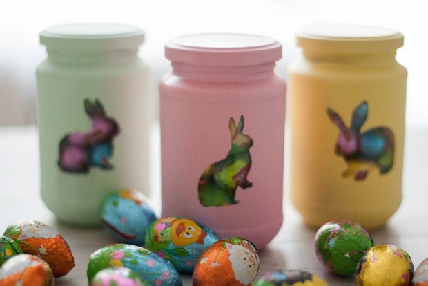 kids easter crafts old glass jars chocolate candy home decoration