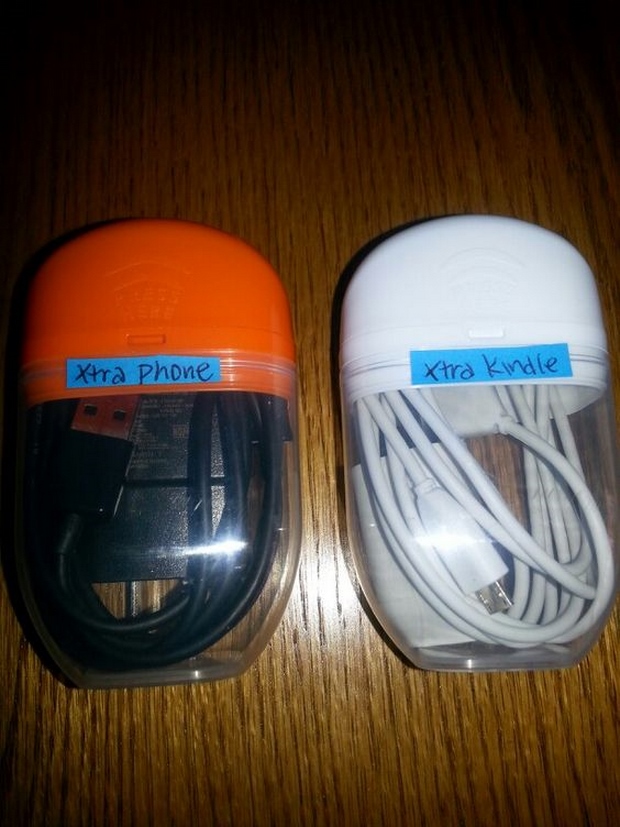 uses for large tic tac containers chargers cables for phone and kindle